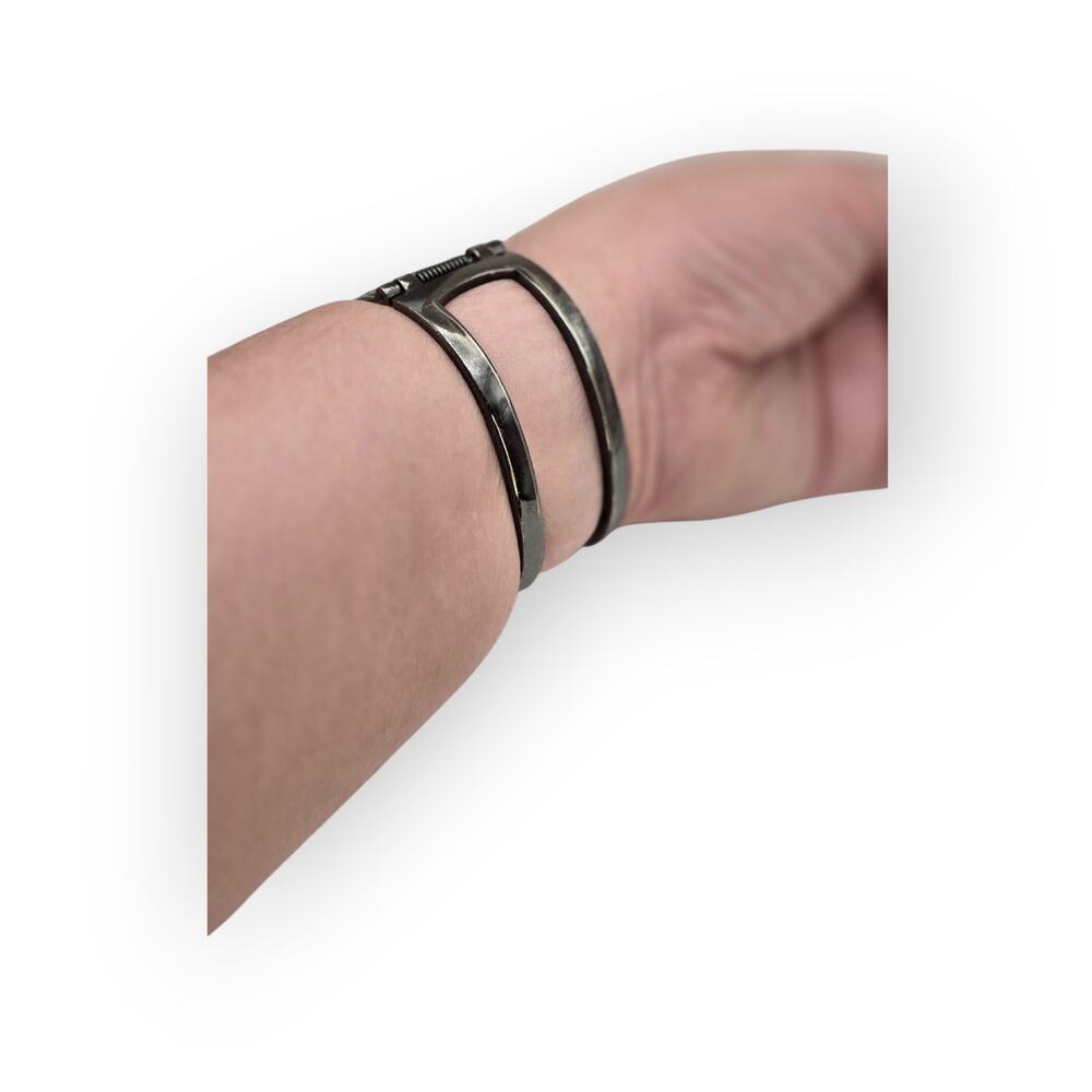 Dark Filigree Scrollwork Hinged Cuff Vintage Brac… - image 3